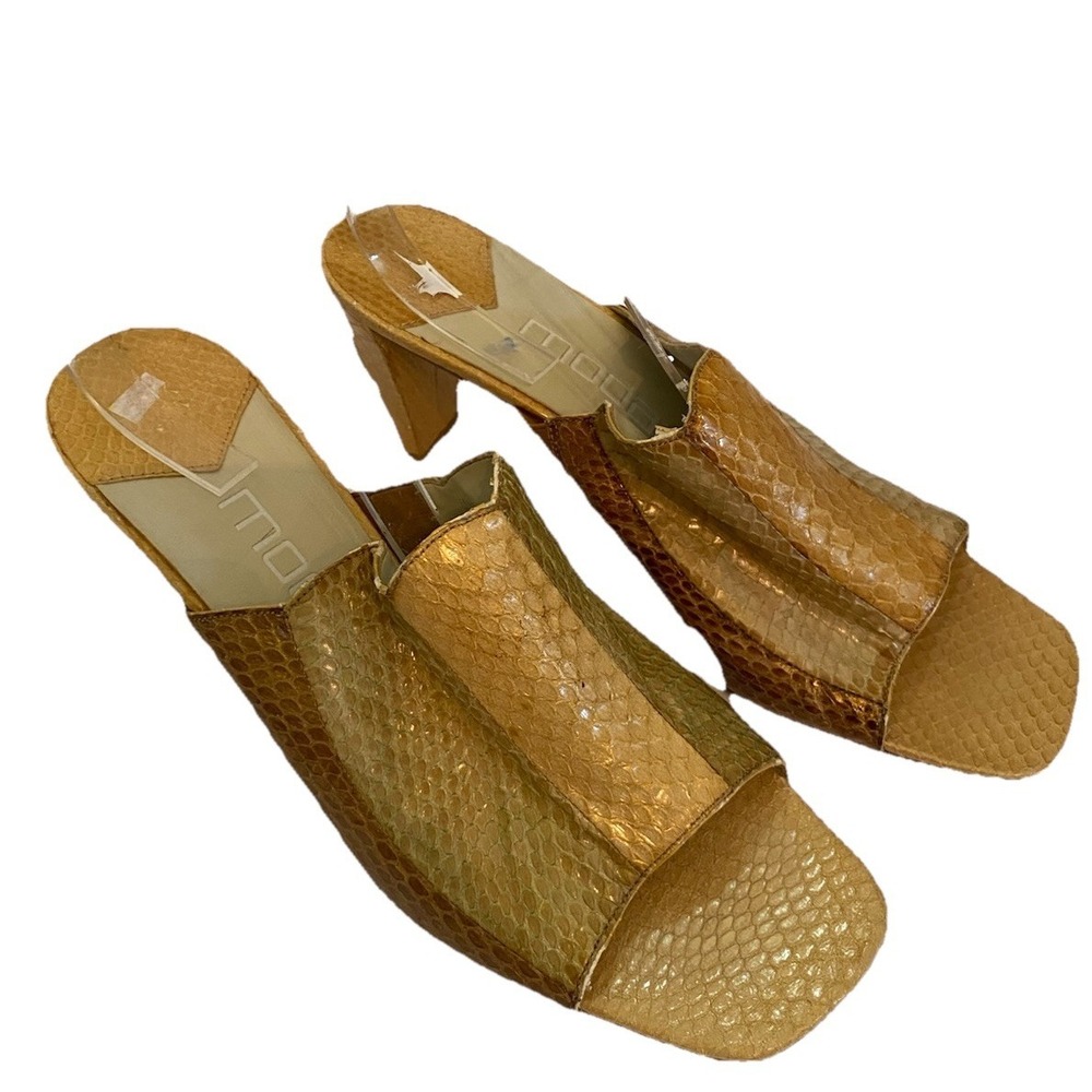 MODA SPANA Shoes Gold Sz 11 snakeskin‎ pumps peep-tie heels